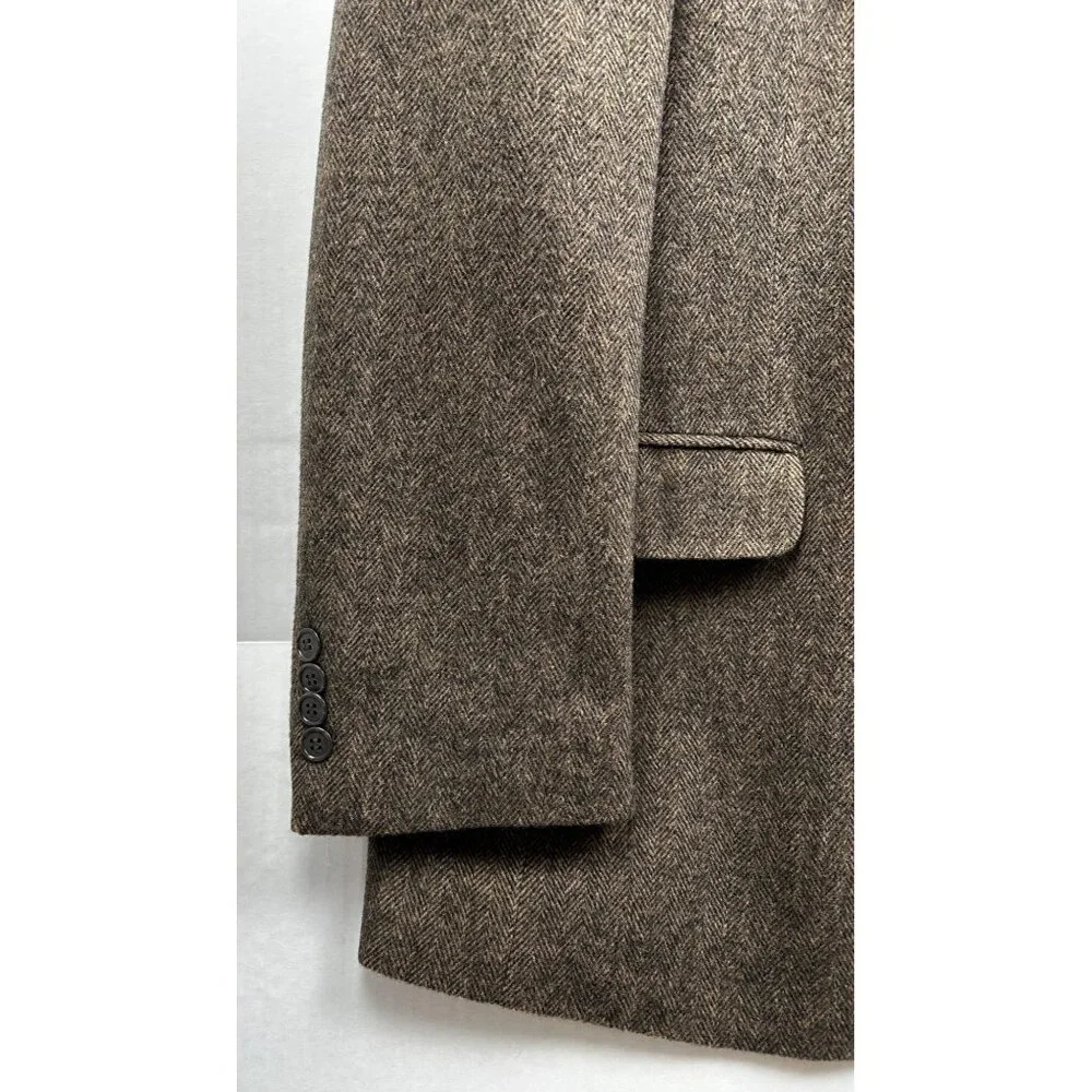 CHERESKIN Blazer Mens 44R Brwn Herringbone Camel Hair Blend Sport Coat Italy Vtg
